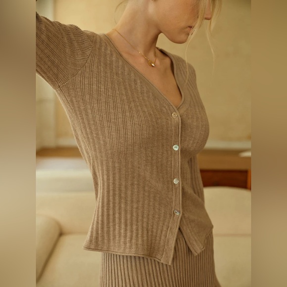 Commense Textured Knit Cardigan and Midi Skirt Set - Picture 3 of 14